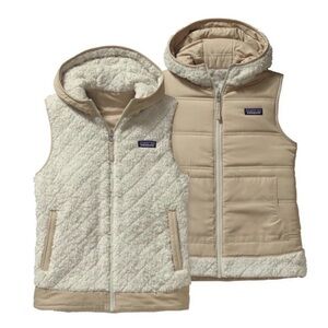 Patagonia Tan Sherpa-Lined Hooded Reversible Vest